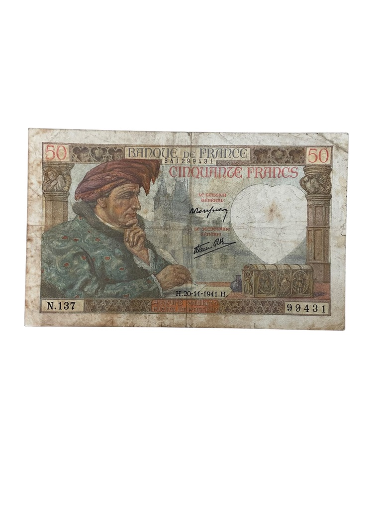 WW2 French 50 Franc Banknote Dated November 1941 WW2 French 50 Franc Banknote Dated November 1941