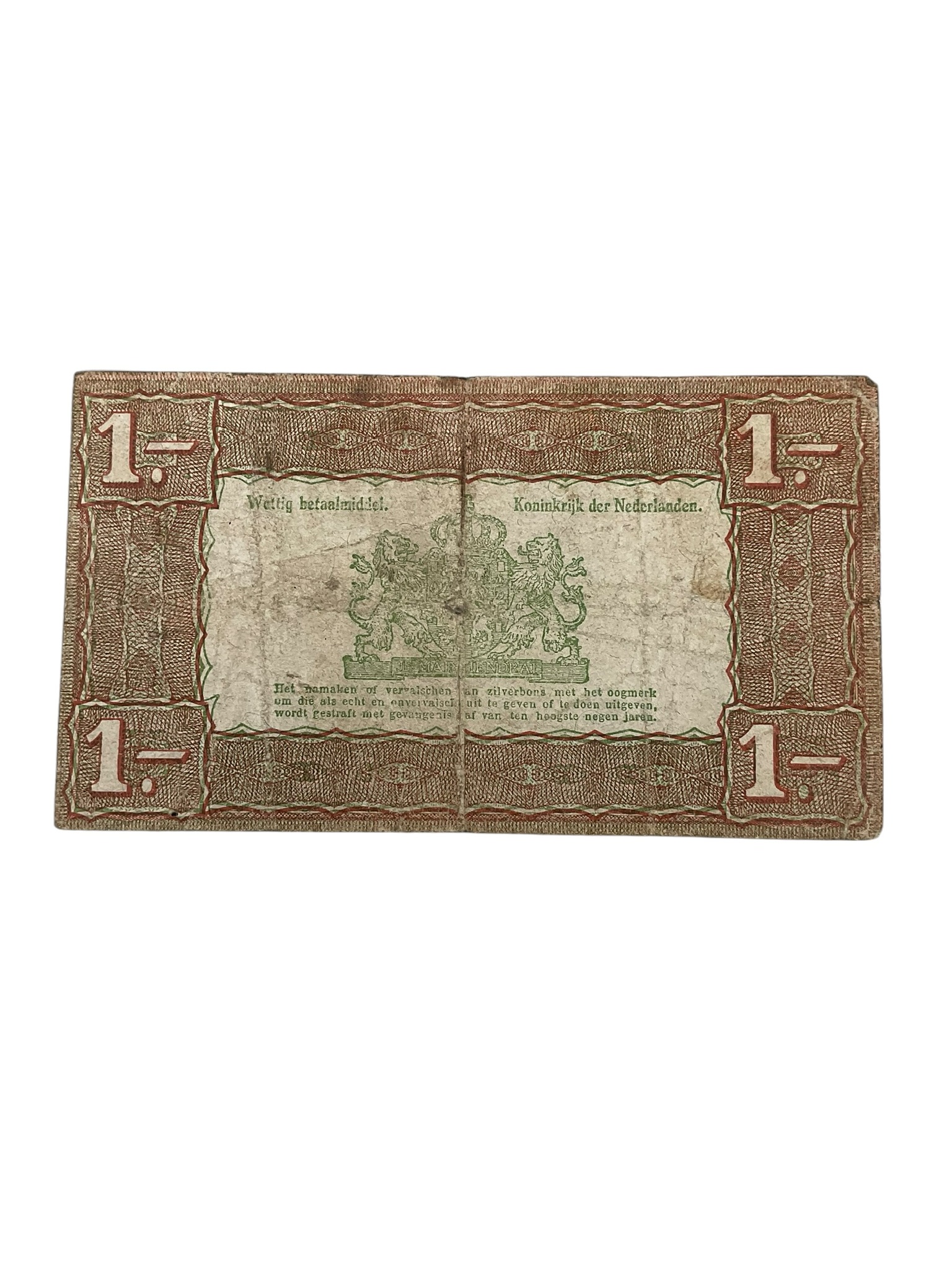 Netherlands 1 Gulden Silver Certificate Banknote Dated 1938 Netherlands 1 Gulden Silver Certificate Banknote Dated 1938
