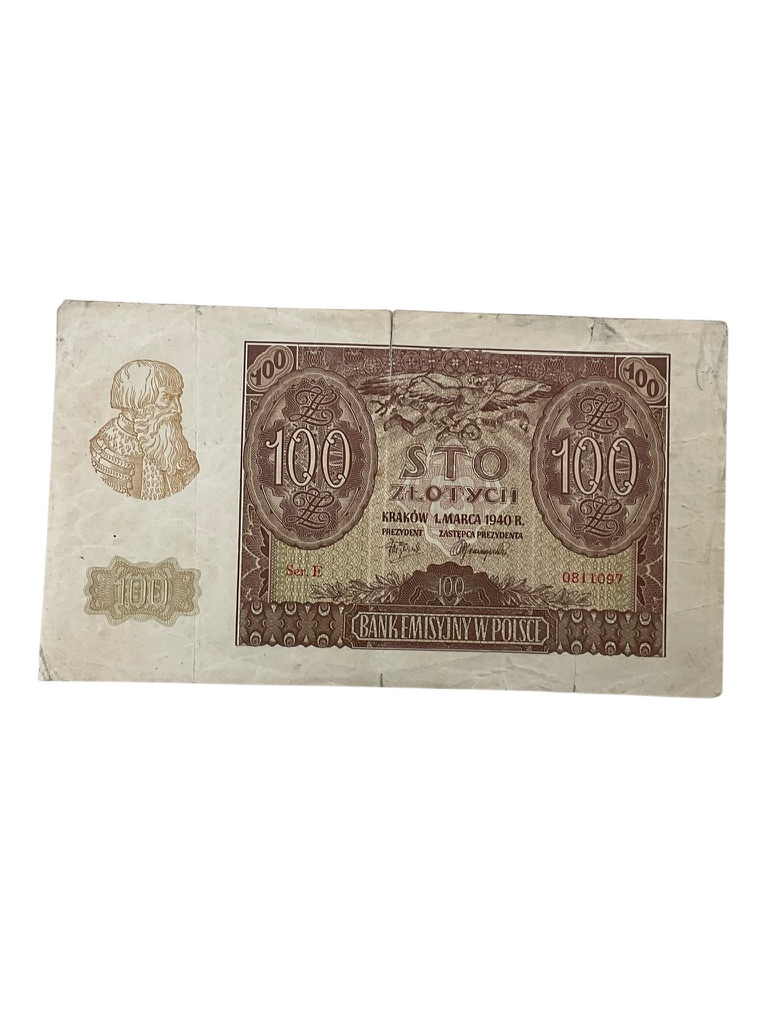 WW2 Polish 100 Zlotych Banknote Dated March 1940 WW2 Polish 100 Zlotych Banknote Dated March 1940