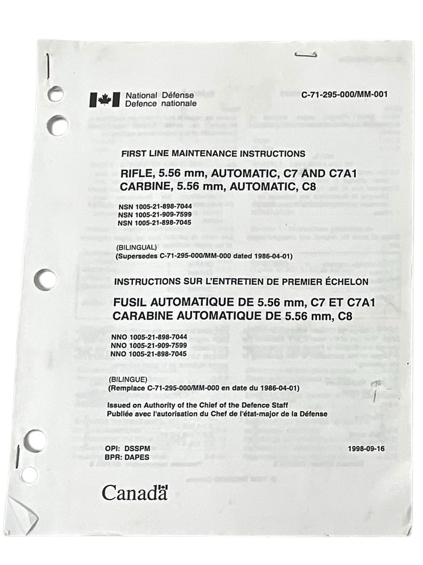 Canadian Forces Weapons Rifle 5.6mm C7 and C7A1 Carbine 5.56mm Automatic C8 Used Softcover Reference Book Canadian Forces Weapons Rifle 5.6mm C7 and C7A1 Carbine 5.56mm Automatic C8 Used Softcover Reference Book