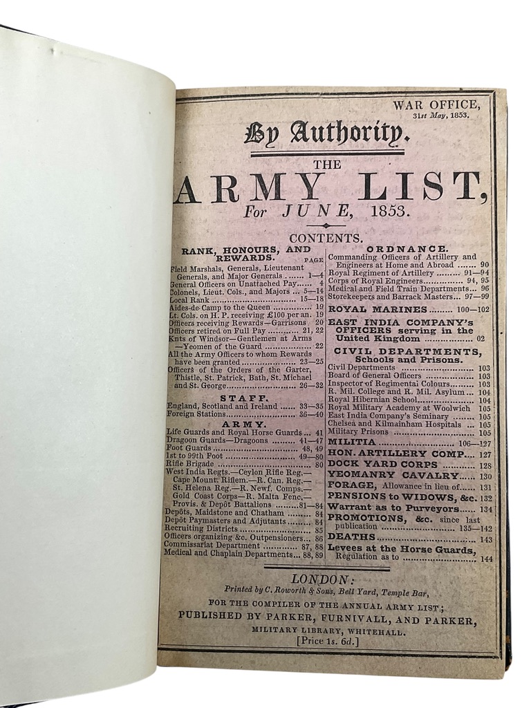 British The Army List for June 1853 Used Hardcover Reference Book British The Army List for June 1853 Used Hardcover Reference Book