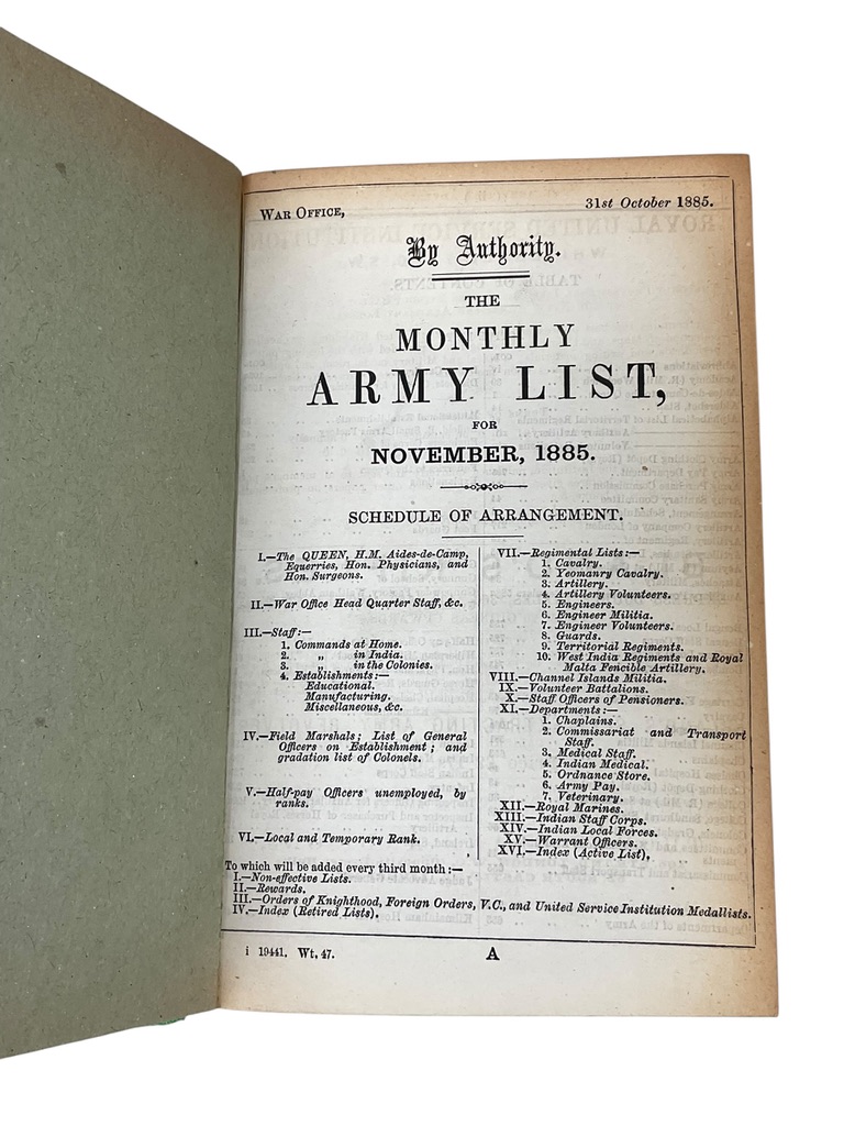 British The Monthly Army List for November 1885 Used Hardcover Reference Book British The Monthly Army List for November 1885 Used Hardcover Reference Book