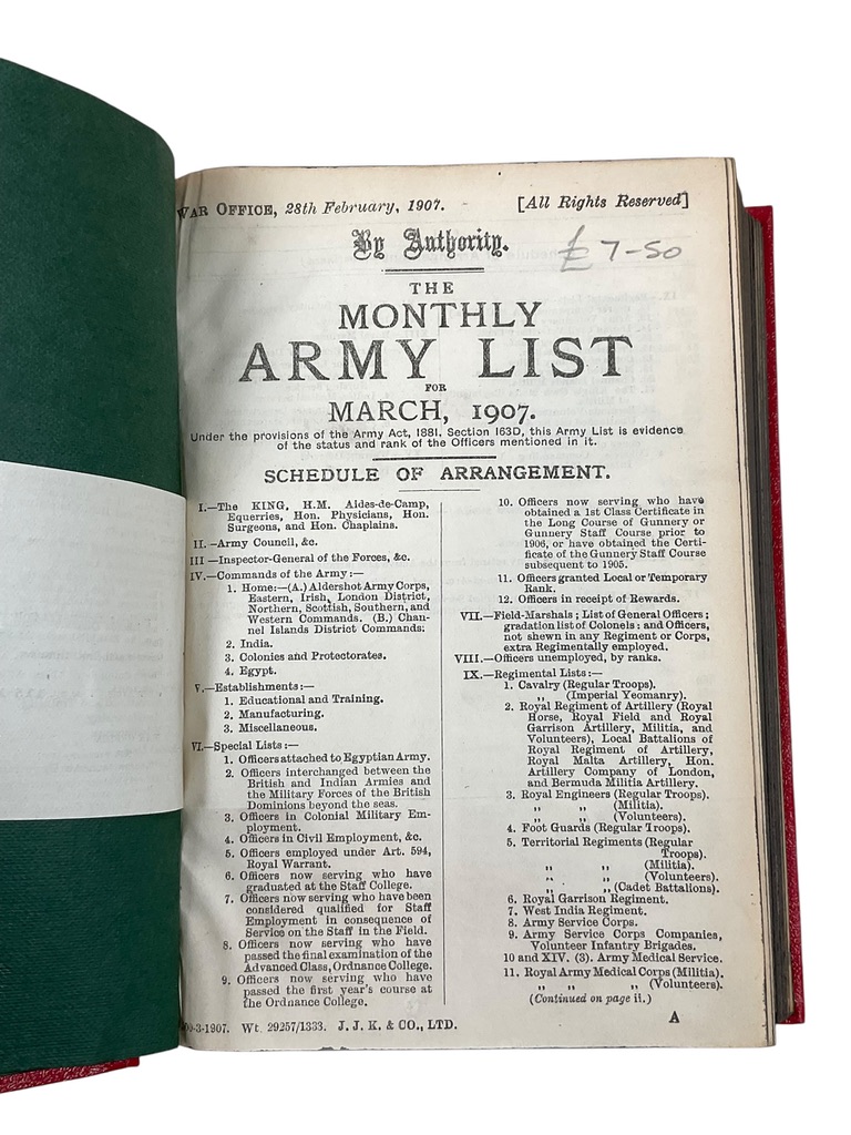British The Monthly Army List March 1907 Used Hardcover Reference Book British The Monthly Army List March 1907 Used Hardcover Reference Book
