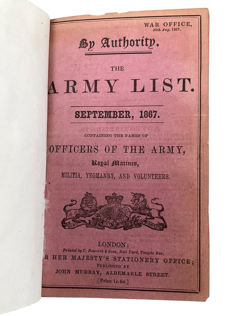 British Monthly Army List September 1867 Used Hardcover Reference Book British Monthly Army List September 1867 Used Hardcover Reference Book