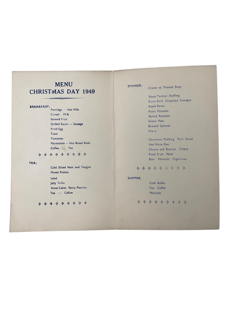 British RAF 54th Fighter Squadron Christmas Dinner Menu Dated 1949 British RAF 54th Fighter Squadron Christmas Dinner Menu Dated 1949
