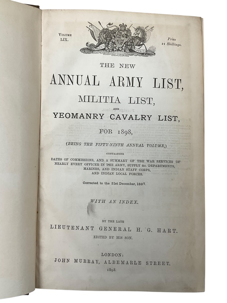British Hart's The New Annual Army List Militia List Yeomanry Cavalry List for 1898 Used Hardcover Reference Book British Hart's The New Annual Army List Militia List Yeomanry Cavalry List for 1898 Used Hardcover Reference Book