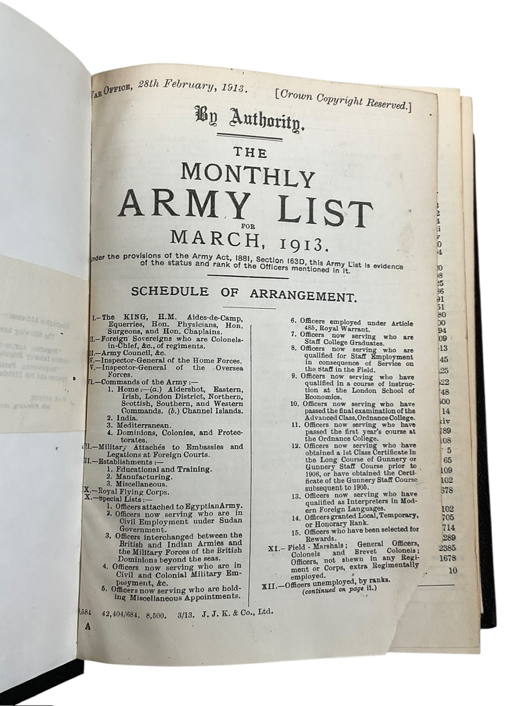 WW1 British Monthly Army List March 1913 Used Hardcover Reference Book WW1 British Monthly Army List March 1913 Used Hardcover Reference Book